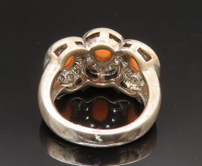 ESPO 925 Silver Vintage Rhodochrosite & Cubic Zirconia Ring Sz 6 RG24739