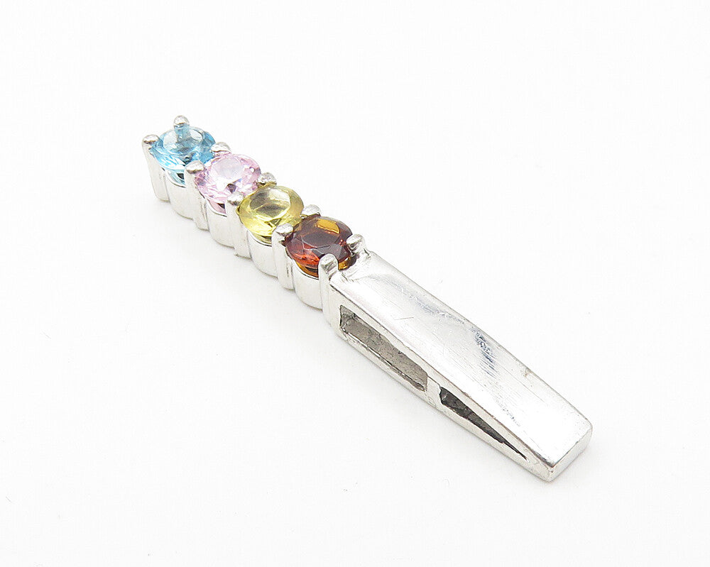 925 Sterling Silver  Petite Multi Color Topaz Vertical Bar Pendant  PT8655