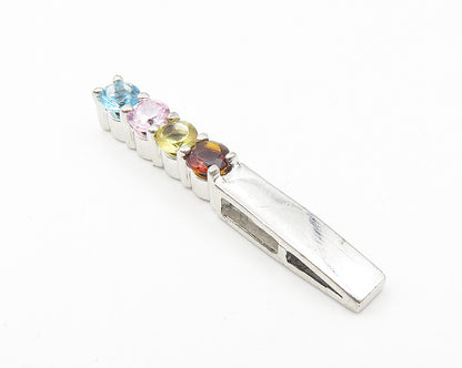 925 Sterling Silver  Petite Multi Color Topaz Vertical Bar Pendant  PT8655