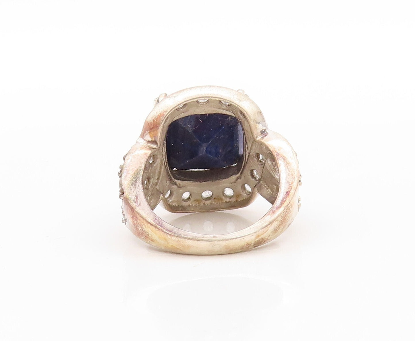 925 Sterling Silver Vintage Ring Square Cut Sapphire & Topaz Inlay Sz 5  RG30671