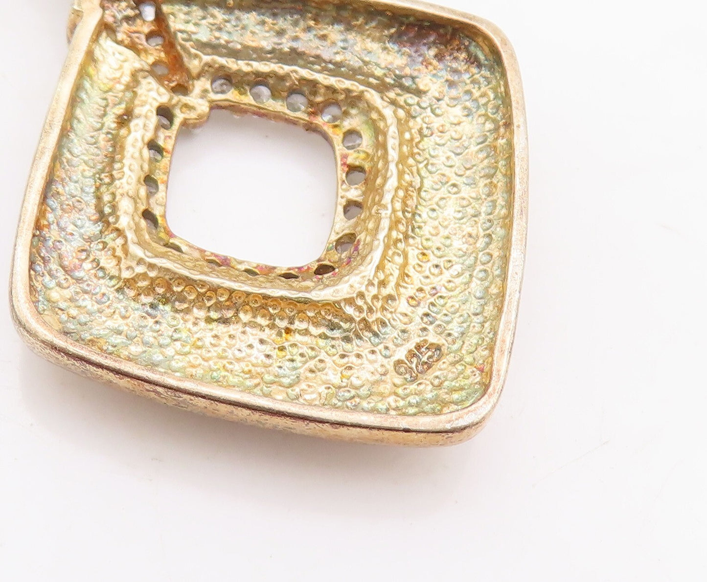 925 Sterling Silver Vintage Pendant Designer Gold Plated Grooved Topaz  PT23451