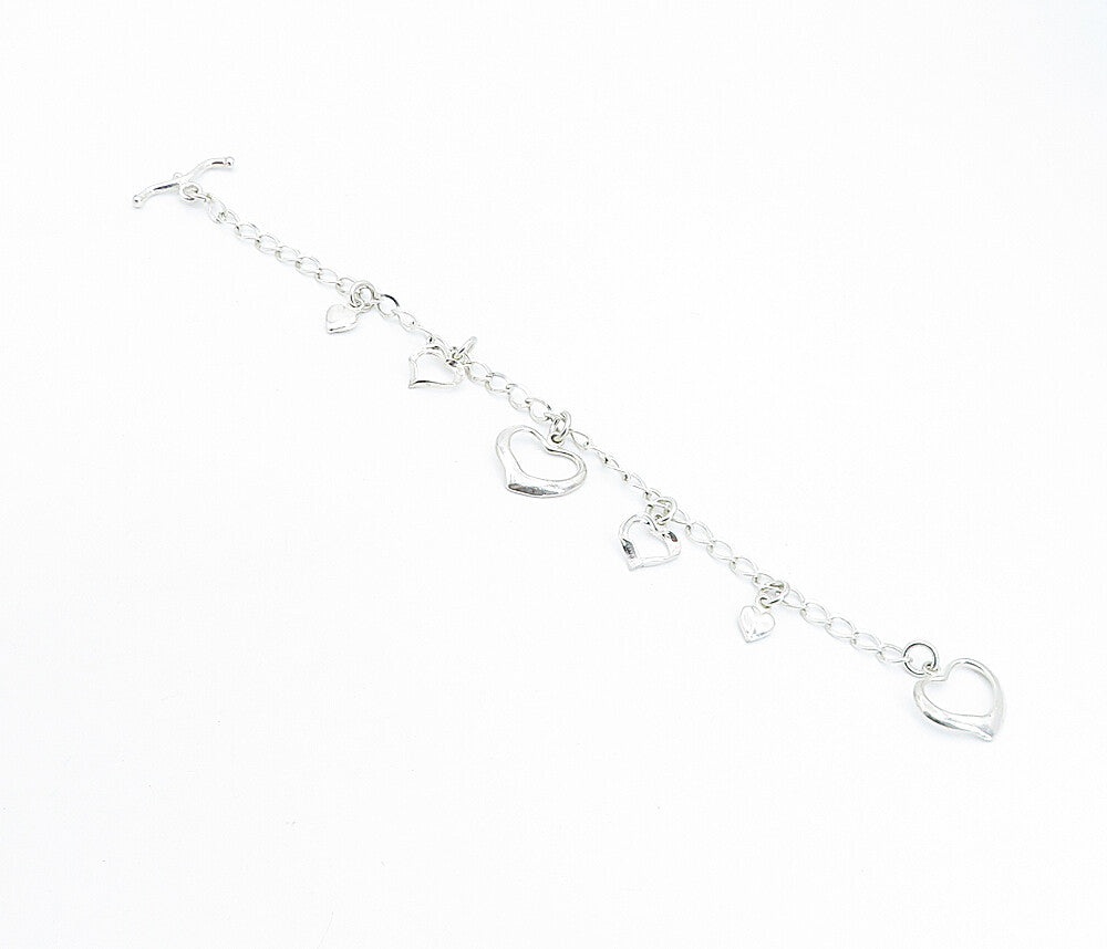 925 Sterling Silver  Open Love Heart Charmed Curb Link Chain Bracelet  BT2382