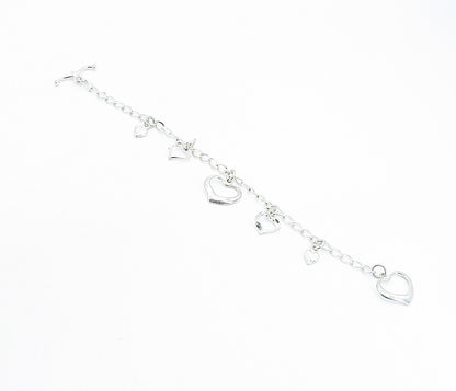 925 Sterling Silver  Open Love Heart Charmed Curb Link Chain Bracelet  BT2382