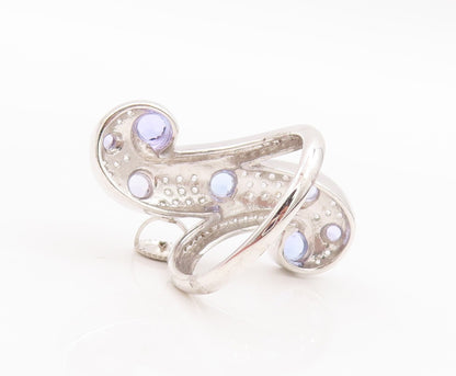 925 Sterling Silver Vintage Ring Round Tanzanite Sapphire Swirl  Sz 7.5  RG29238