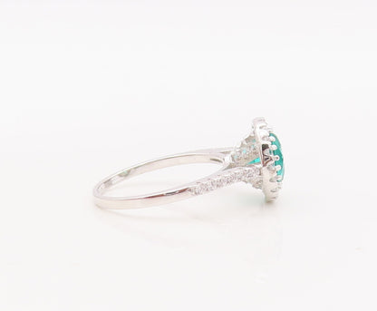 925 Sterling Silver Vintage Ring Round Cut Green Halo White CZ  Sz 7  RG29883