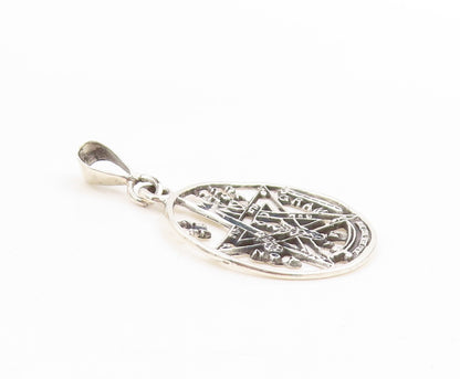 925 Sterling Silver Vintage Pendant Tetragrammaton Pentacle Medallion PT25424