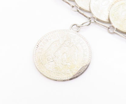 925 Sterling Silver Vintage Bracelet Modernist Mexican Peso Coin Link  BT12051