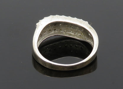 925 Sterling Silver Vintage Topaz Three Row Wavy Band Ring Sz 7 RG20572