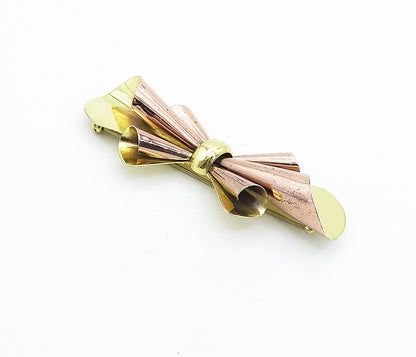 MONET 925 Sterling Silver  Vintage Shiny Two Tone Bow Tie Brooch Pin  BP2760