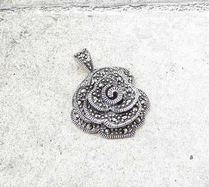 925 Sterling Silver  Marcasite Wild Spring Flower Drop Pendant  PT1379