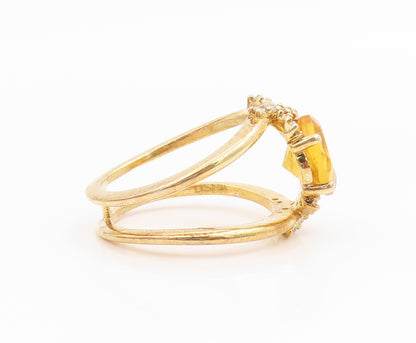 925 Sterling Silver Vintage Ring Gold Plated Citrine & CZ Band  Sz 6.5  RG35517