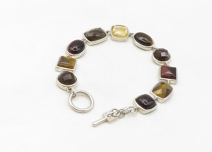 ELLE 925 Silver  Vintage Tiger's Eye Topaz & Quartz Chain Bracelet  BT8589