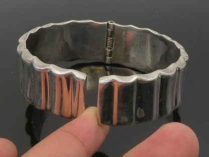 MEXICO 925 Sterling Silver  Vintage Shiny Fluted Round Bangle Bracelet  BT1190