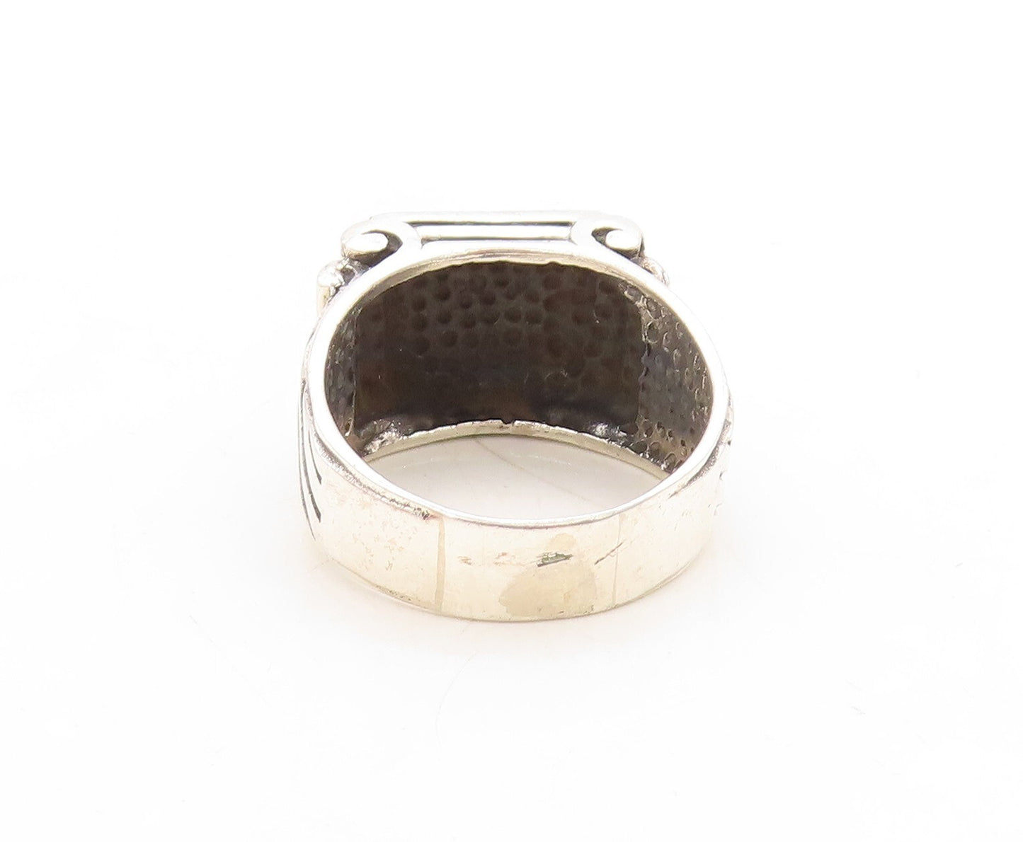 925 Sterling Silver Vintage Ring Solid Dark Tone Floral Carved  Sz 14  RG31600
