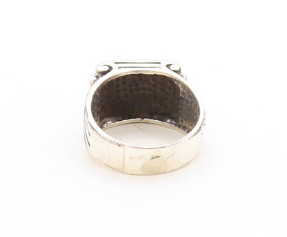925 Sterling Silver Vintage Ring Solid Dark Tone Floral Carved  Sz 14  RG31600