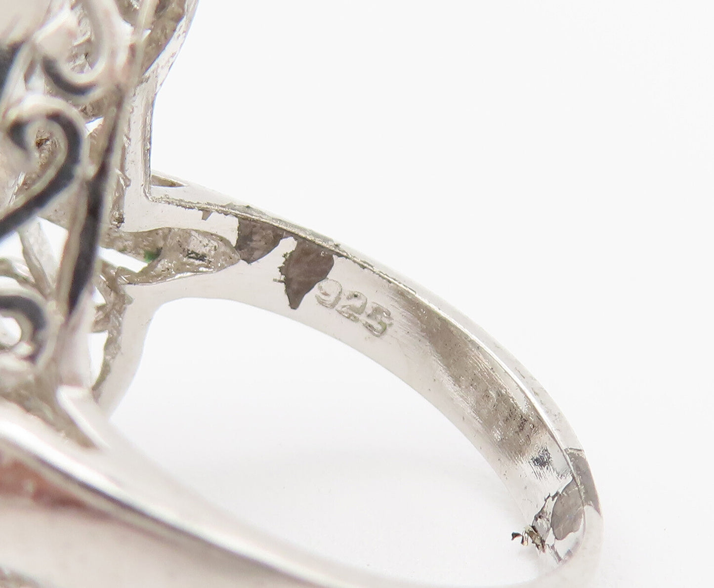 925 Sterling Silver Vintage Ring Black And White Cutout Triangle Sz 6  RG27806