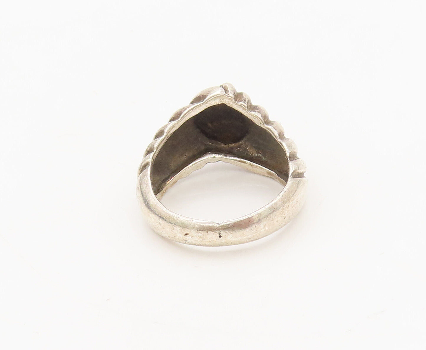 925 Silver  Vintage Solid Carved  Rope Textured With Seed Ring Sz 6.5  RG27338