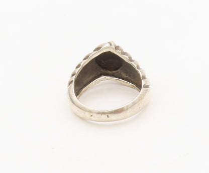925 Silver  Vintage Solid Carved  Rope Textured With Seed Ring Sz 6.5  RG27338
