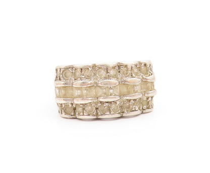 925 Sterling Silver  Vintage White Topaz Three Row Band Ring  Sz 6  RG20423