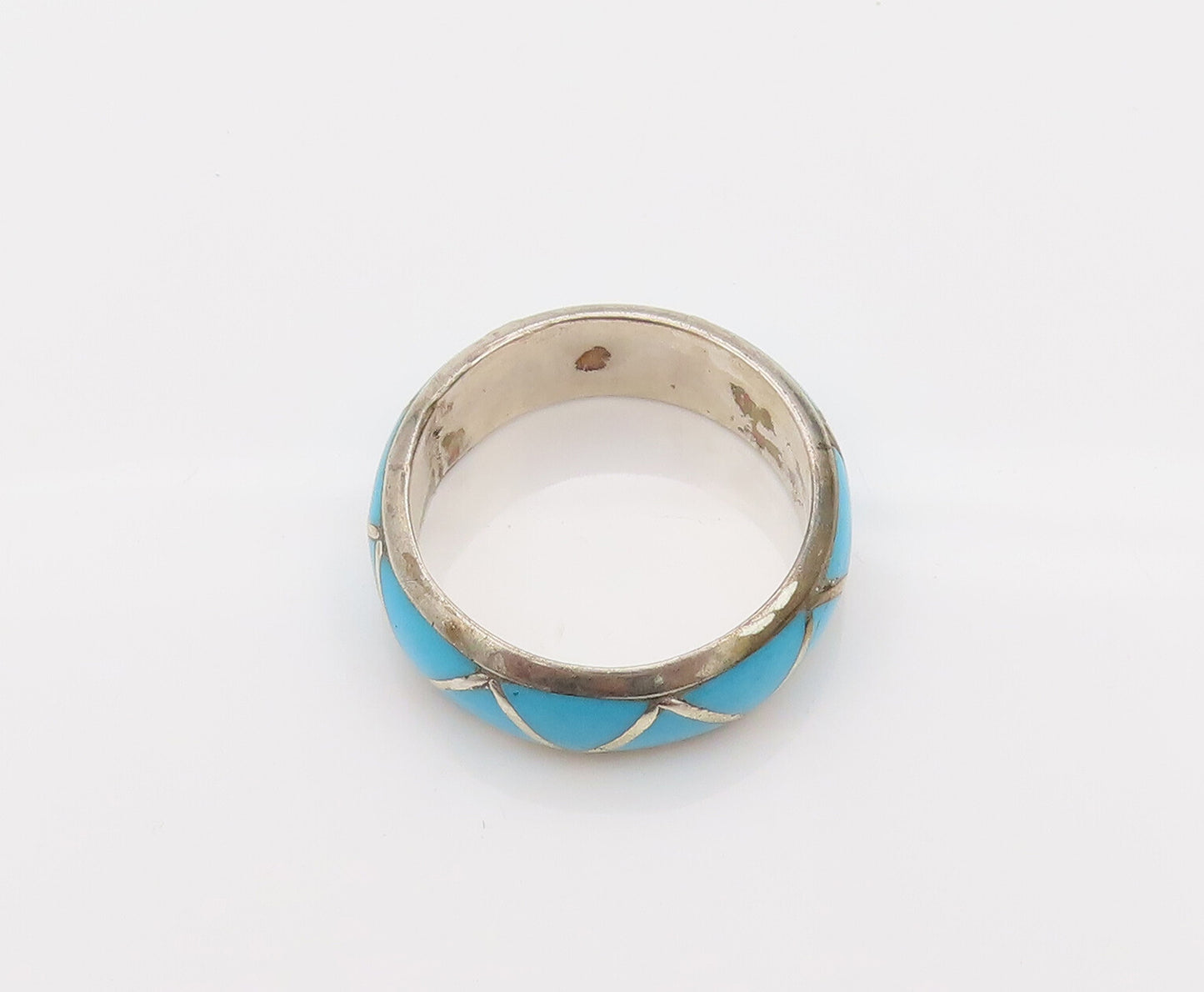 SOUTHWESTERN 925 Silver Vintage Blue Enamel Inlay Triangle Ring Sz 7 RG26698