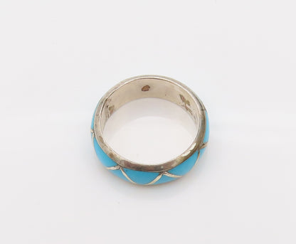 SOUTHWESTERN 925 Silver Vintage Blue Enamel Inlay Triangle Ring Sz 7 RG26698