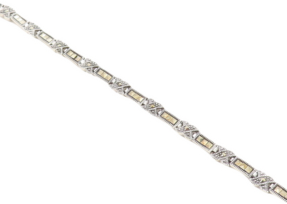 925 Sterling Silver  Marcasite Linked XO Chain Bracelet  BT1063