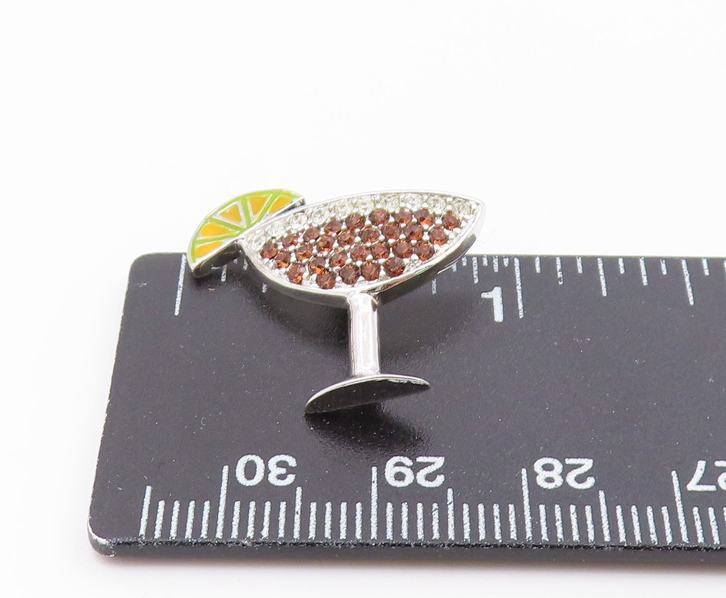 925 Silver  Vintage Enamel Lemon Smoky & White Topaz Drink Pendant  PT21149