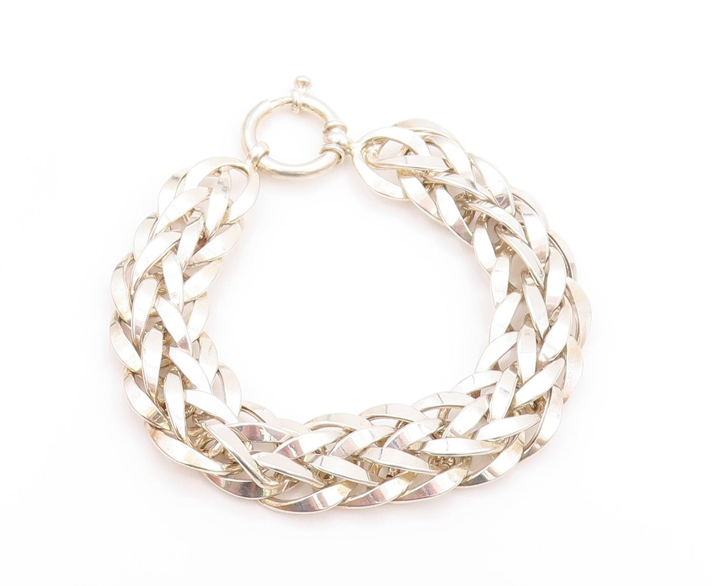 925 Sterling Silver Vintage Bracelet Broad Designer Breaded Band BT11133