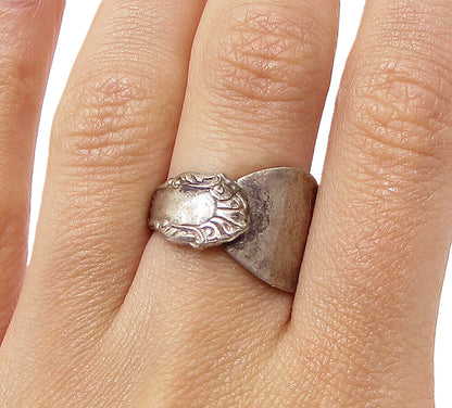 925 Sterling Silver  Vintage Carved Bypass Band Ring Sz 6  RG3334