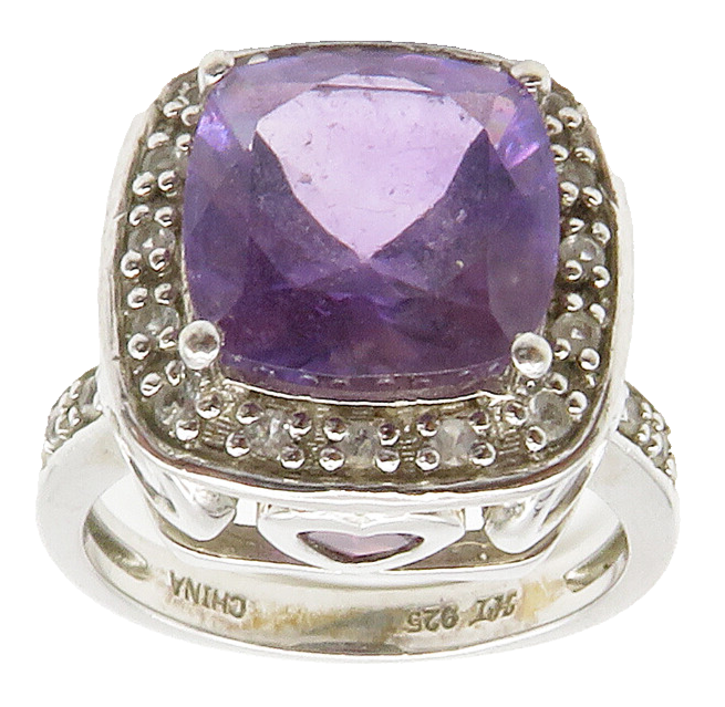 925 Sterling Silver  Prong Set Amethyst & Topaz Cocktail Ring Sz 7  RG14906