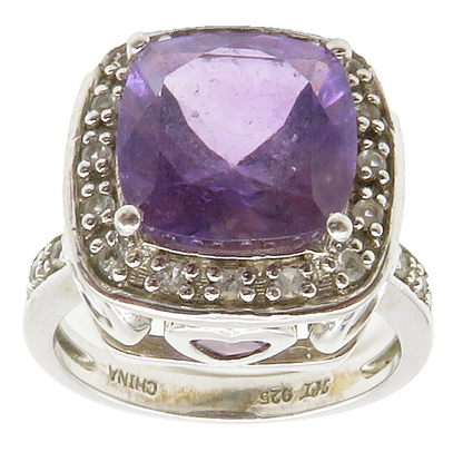 925 Sterling Silver  Prong Set Amethyst & Topaz Cocktail Ring Sz 7  RG14906