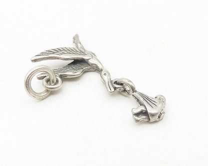 925 Sterling Silver  Vintage Petite Flying Stork With Baby Pendant  PT9372