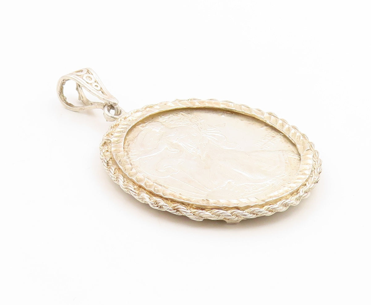 925 Sterling Silver Vintage Pendant One Dollar Twisted Rope Medallion  PT26212