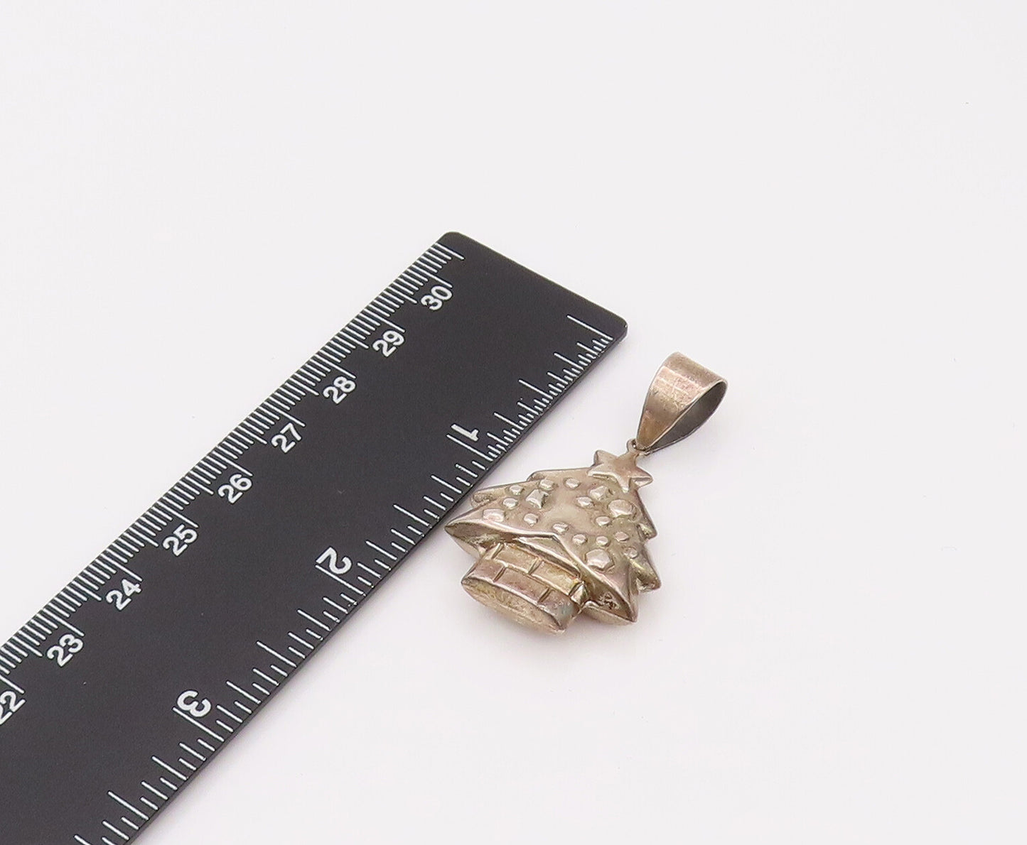 925 Serling Silver  Vintage 3D Mini Star At Top Christmas Tree Pendant PT22047