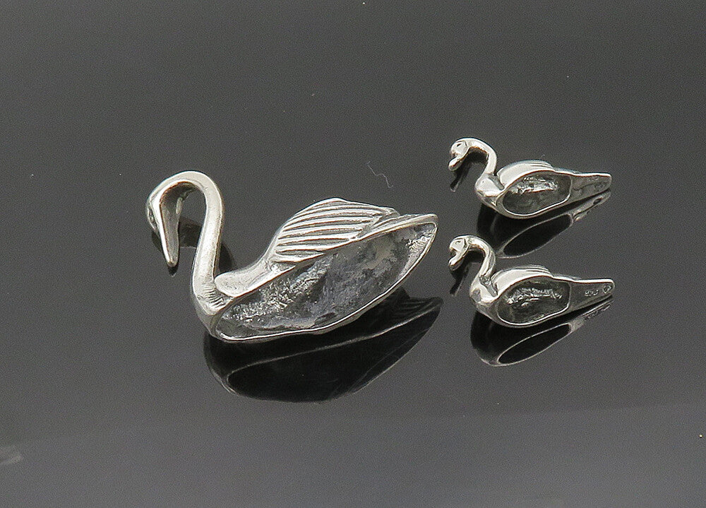 925 Sterling Silver  Vintage Shiny Mother Swan & Babies Trinket Set  TR2853