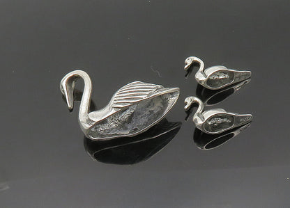 925 Sterling Silver  Vintage Shiny Mother Swan & Babies Trinket Set  TR2853