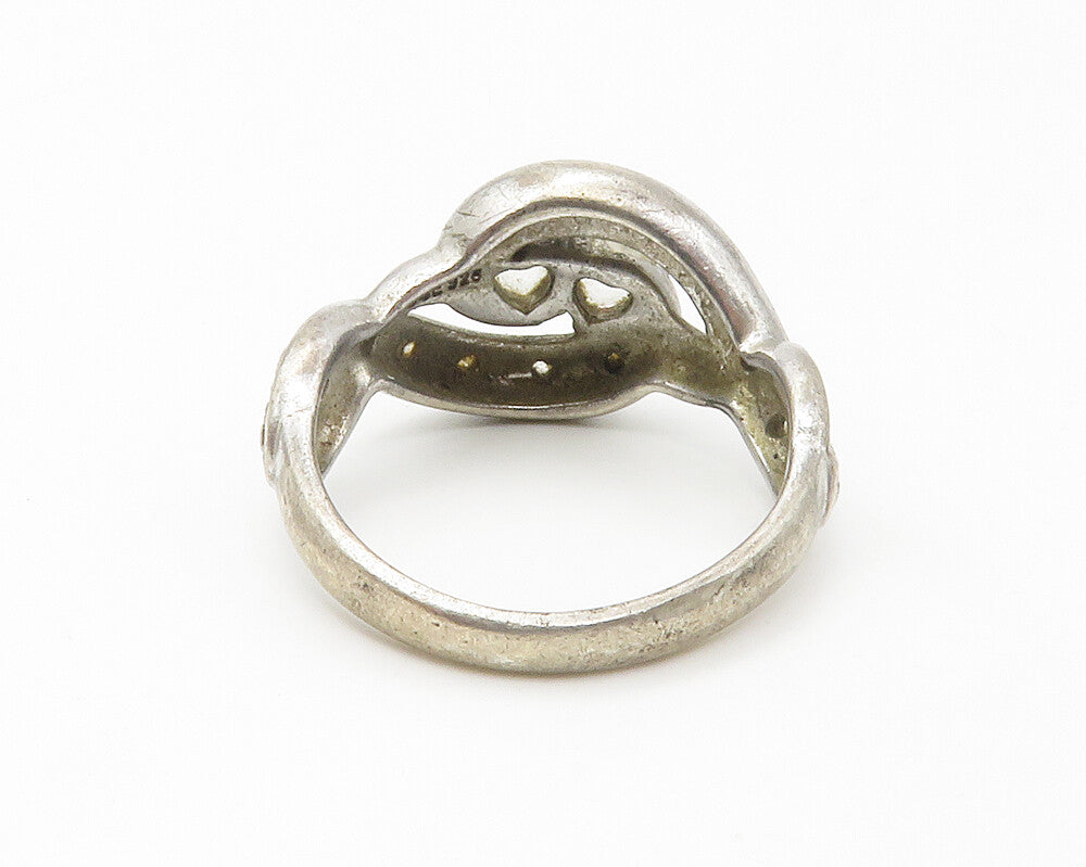 925 Sterling Silver  Vintage Topaz Love Hearts Swirl Band Ring Sz 7  RG14544