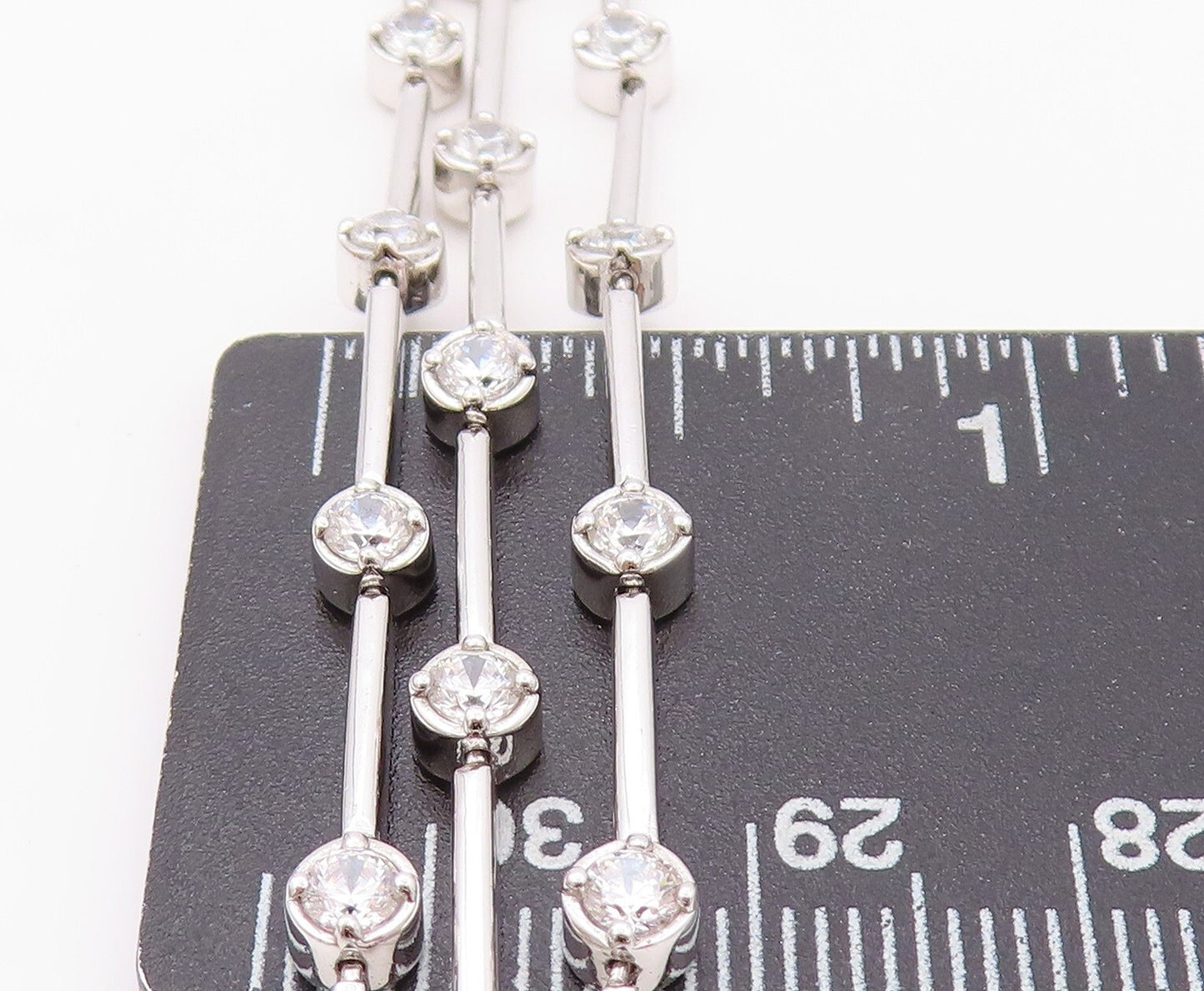 925 Sterling Silver Vintage Bracelet Round CZ & Stick Three Bands  BT11149