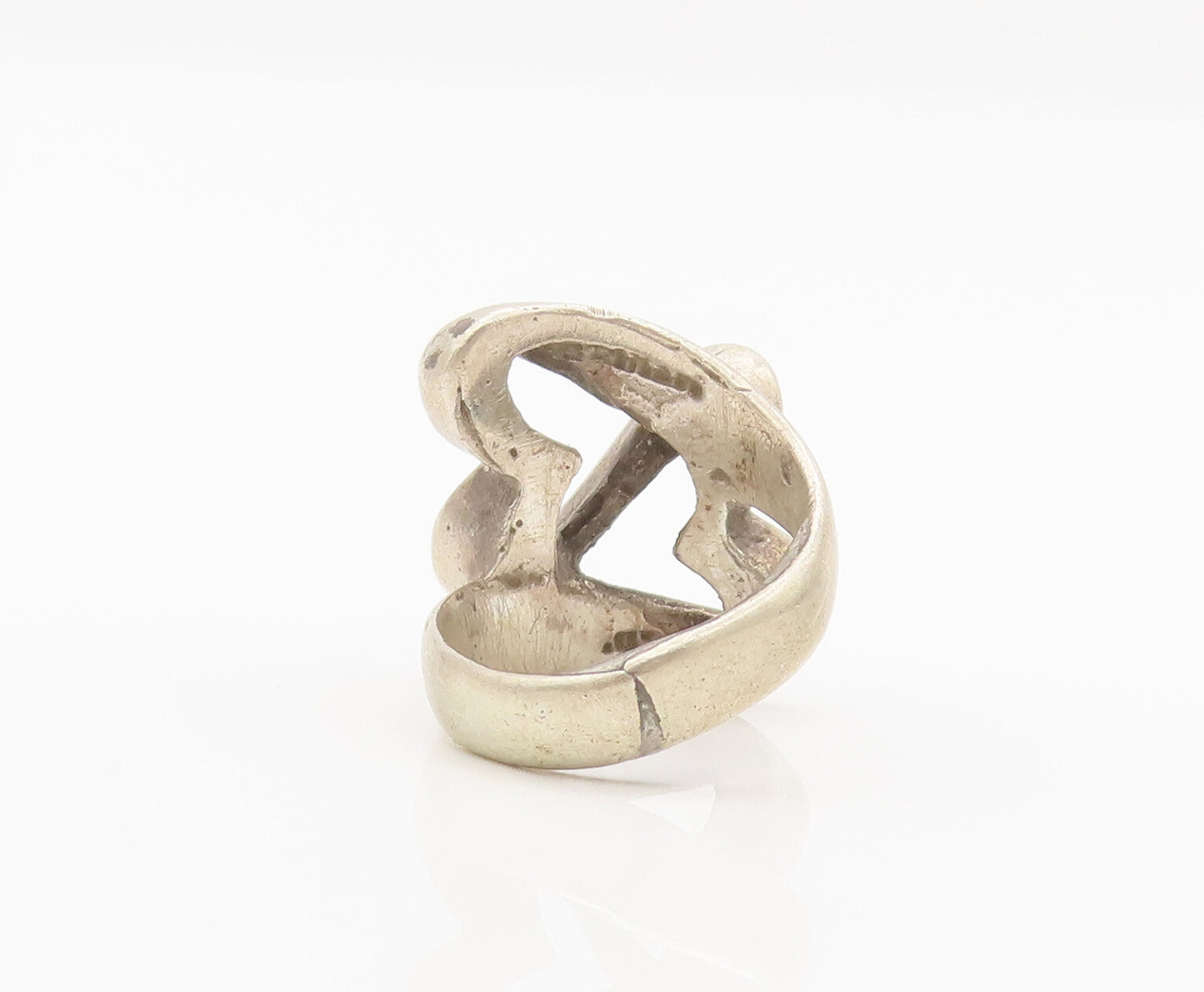 925 Sterling Silver Vintage Ring Swirly Ribbon Twisted Hearts Sz 5.5  RG27834