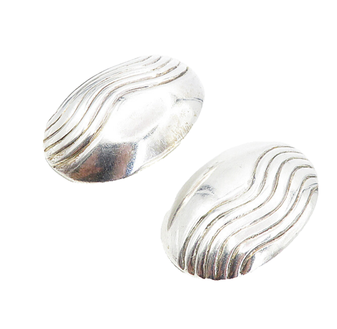 925 Sterling Silver  Vintage Shiny Wavy Design Oval Dome Drop Earrings  EG4209