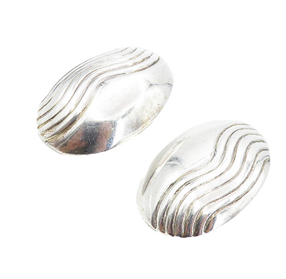 925 Sterling Silver  Vintage Shiny Wavy Design Oval Dome Drop Earrings  EG4209