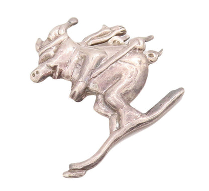 925 Sterling Silver Vintage Brooch Pin MEXICO Carved Happy Skiing Pig  BP10799