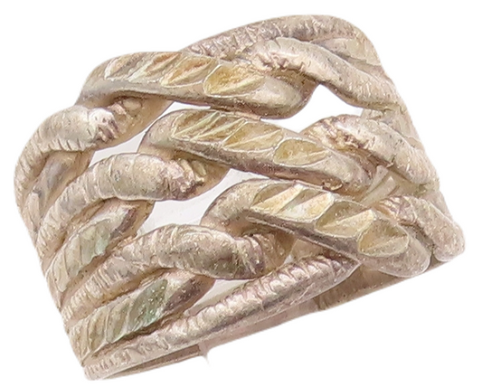 925 Sterling Silver Vintage Ring Solid Twisted Rope Knot Carved  Sz 7  RG28261
