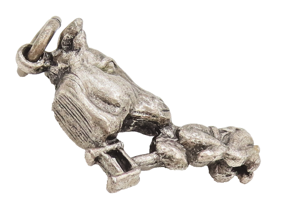 925 Sterling Silver  Vintage Mini 3D Carved Cow Saving A Boy Pendant  PT22238