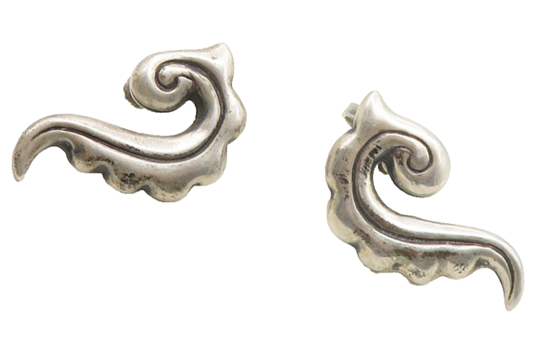 MEXICO 925 Sterling Silver  Vintage Antique Swirl Non Pierce Earrings  EG5322