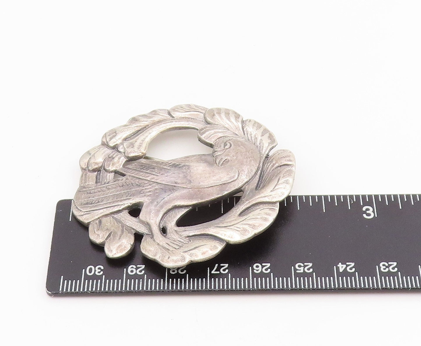 925 Sterling Silver Vintage Brooch Pin Etched Dove In Wreath Motif  BP12169