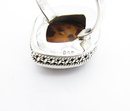 925 Sterling Silver  Brown Spotted Jasper Shiny Cocktail Ring Sz 7.5  RG7781