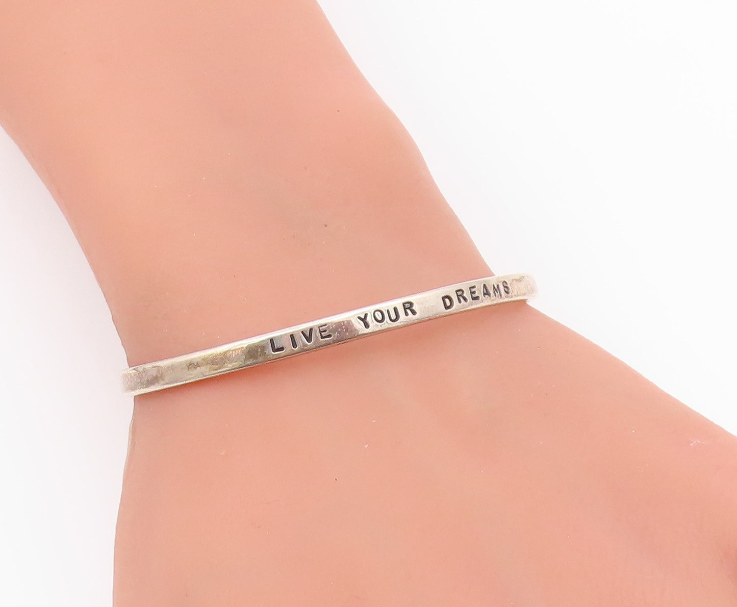 925 Sterling Silver  Vintage Engraved Live Your Dreams Cuff Bracelet  BT9415