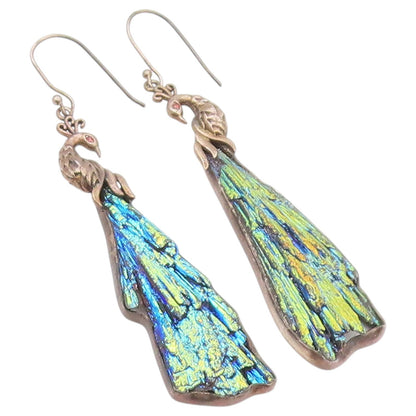 925 Sterling Silver Vintage Earrings Rainbow Kyanite Peacock Dangle  EG14515