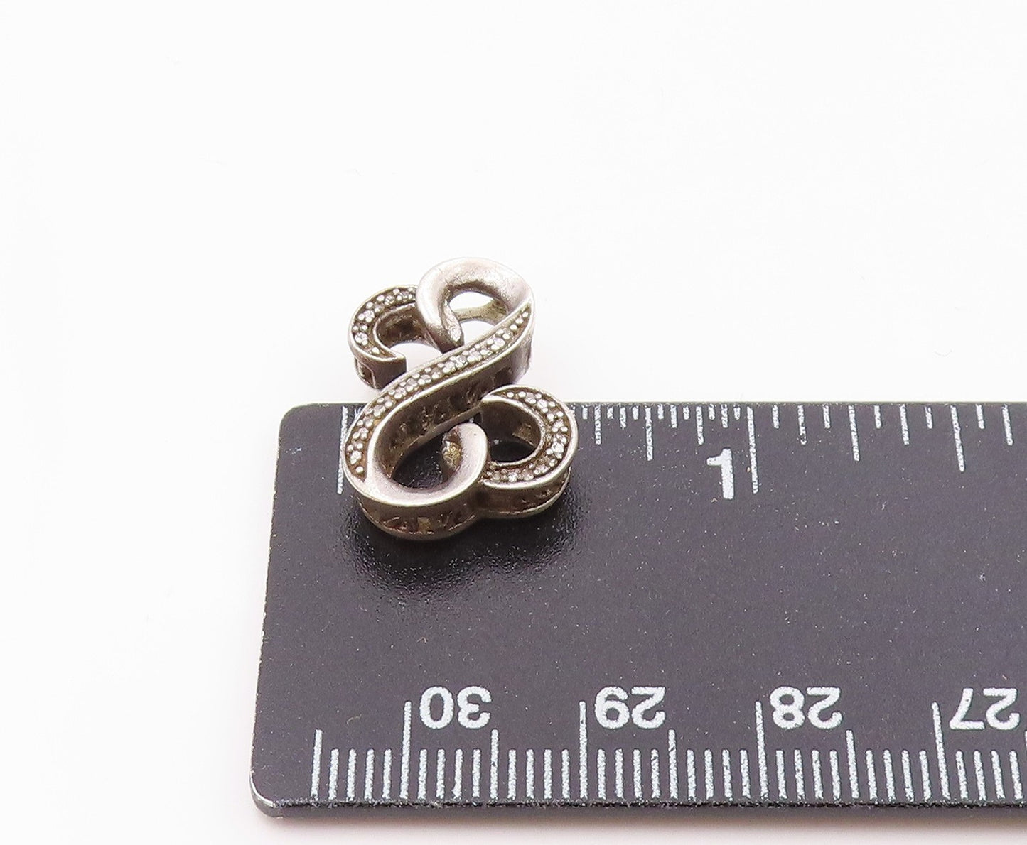 925 Sterling Silver  Vintage Genuine Diamonds Infinity Heart Pendant  PT17761